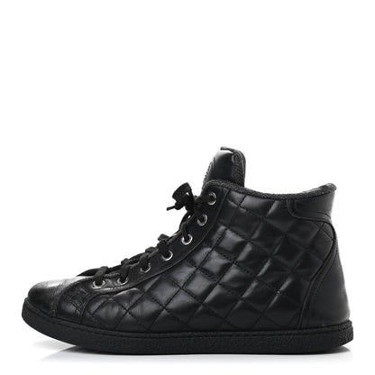 Chanel Lambskin Quilted High Top Sneakers 38 Black 1 of 8