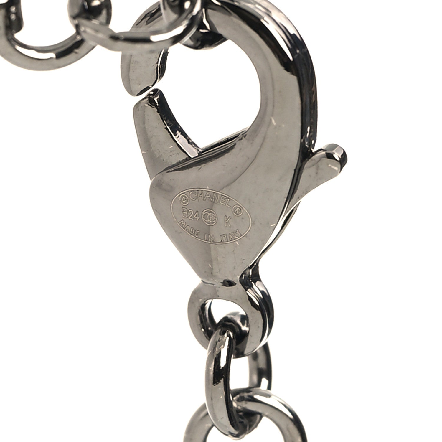 Chanel Metal Crystal Pearl CC Camellia Pendant Necklace Silver 4 of 5