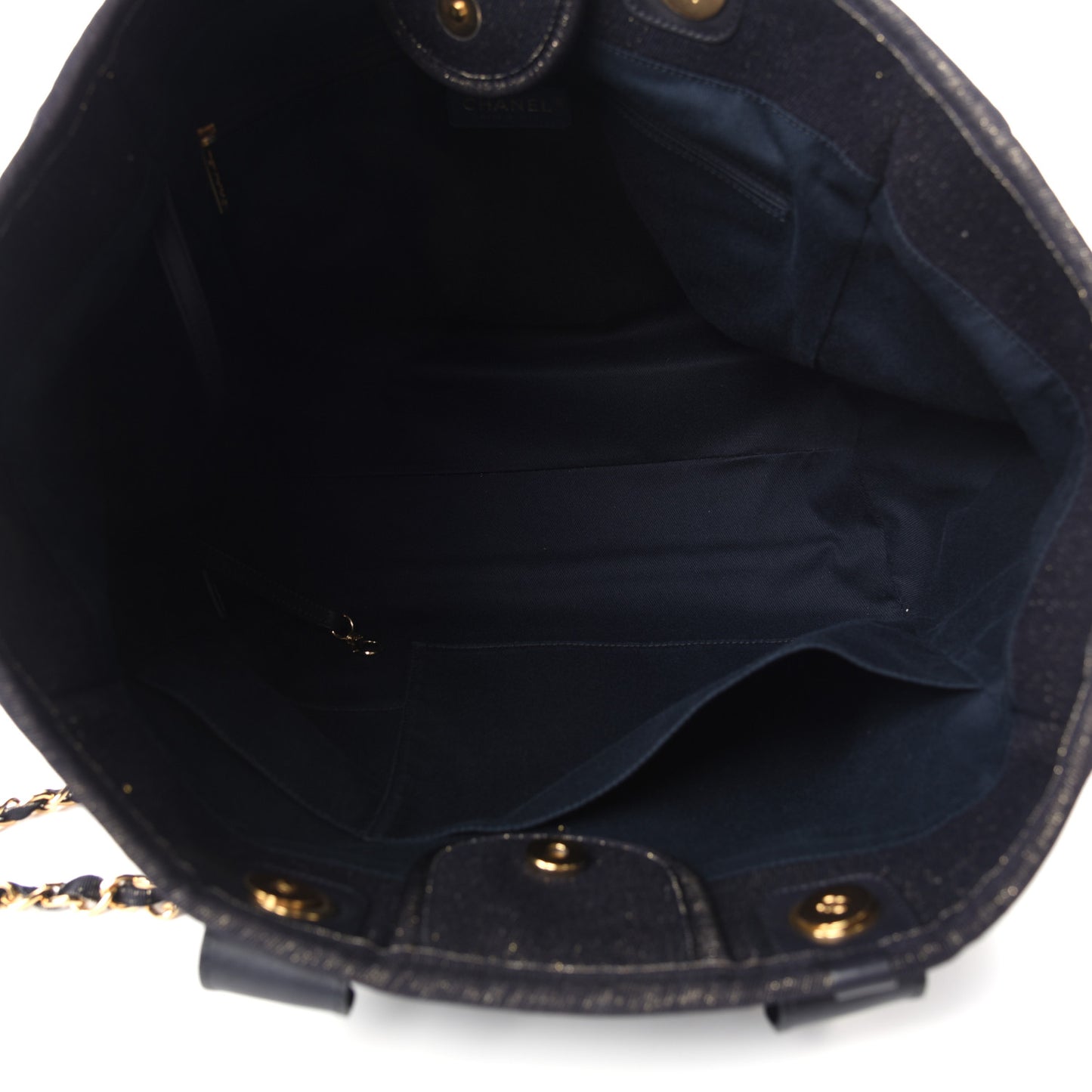 Lurex Canvas Medium Deauville Tote Navy Blue Gold