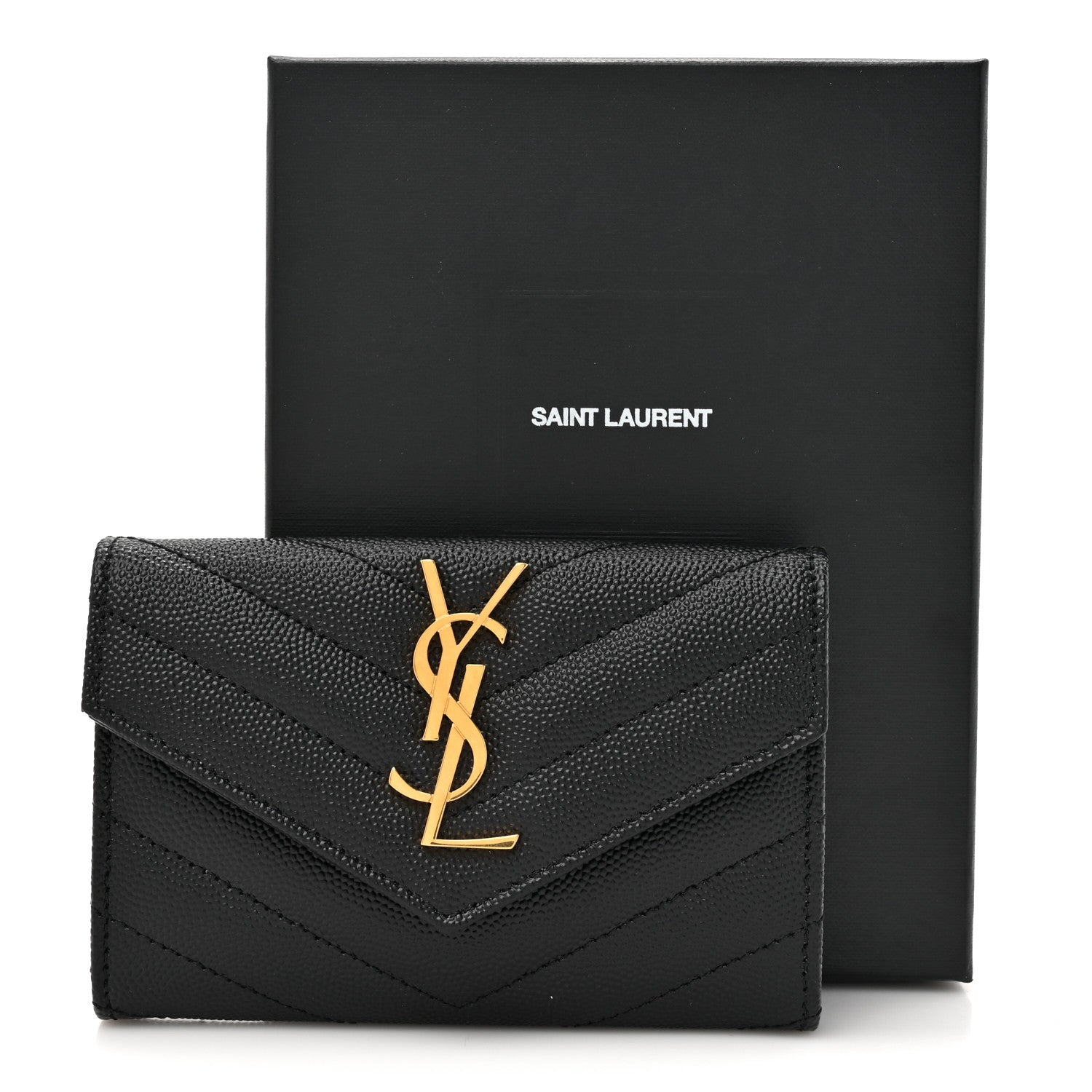 Saint Laurent Grain De Poudre Matelasse Chevron Small Monogram Envelope Wallet Black 8 of 8