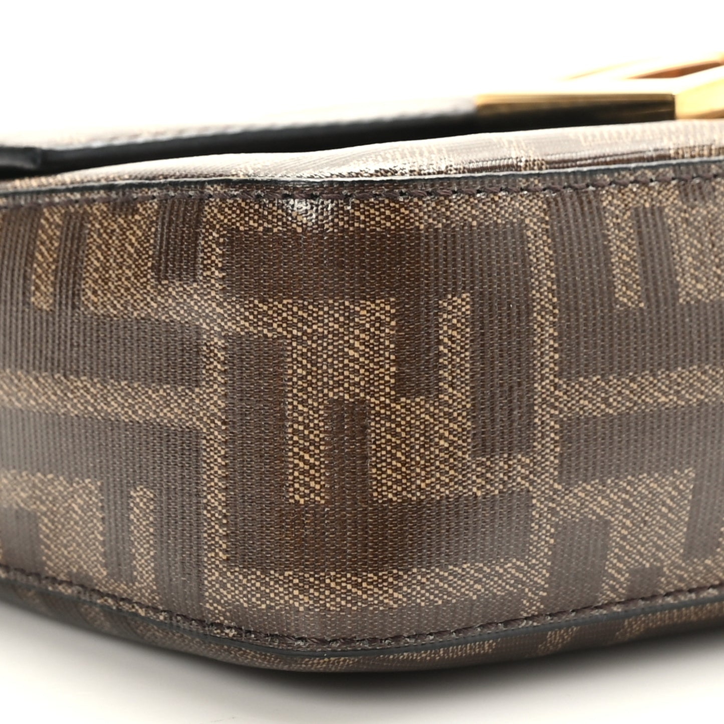 Glazed Fabric Vitello Century FF 1974 Mini Baguette Mogano Panna