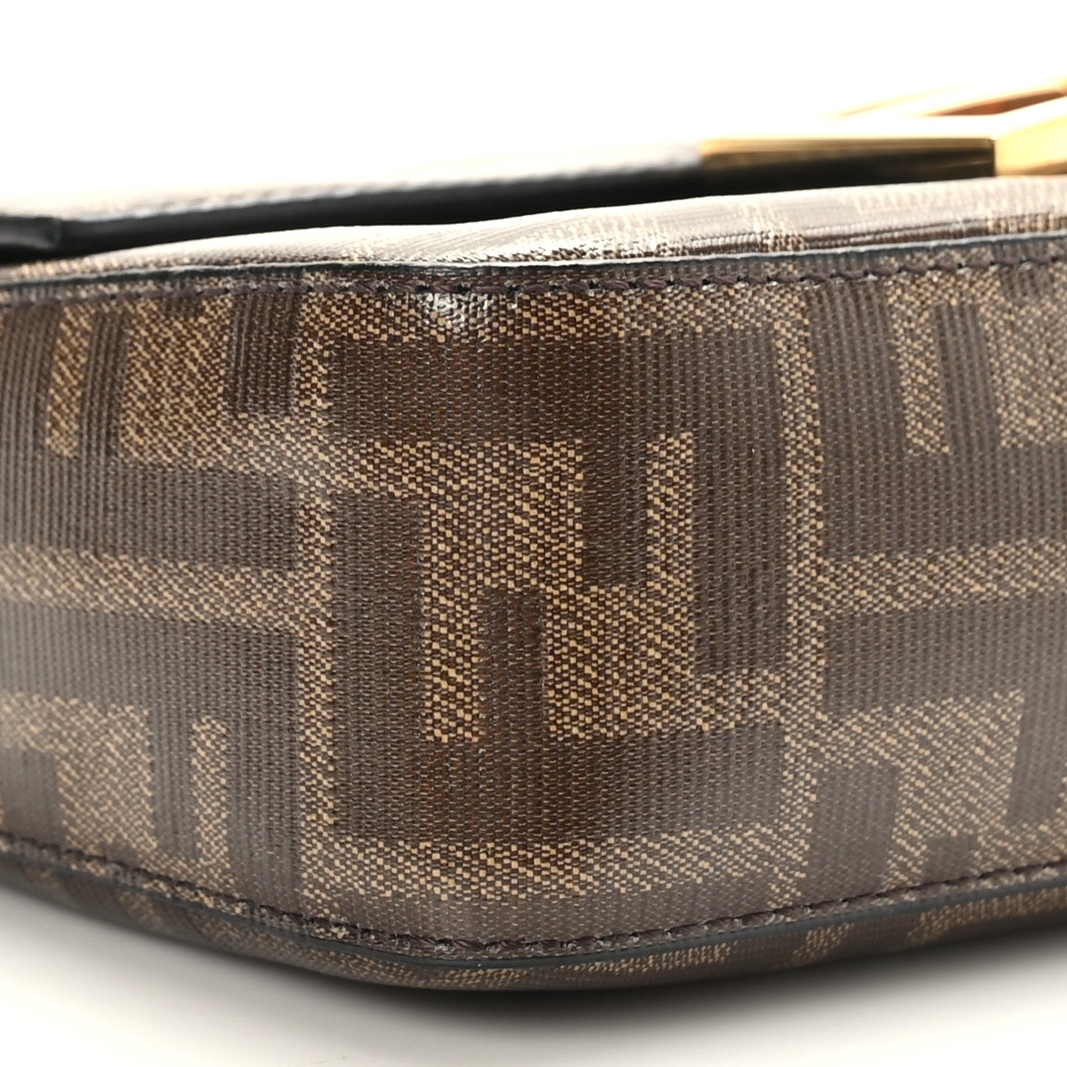 Fendi Glazed Fabric Vitello Century FF 1974 Mini Baguette Mogano Panna 8 of 9