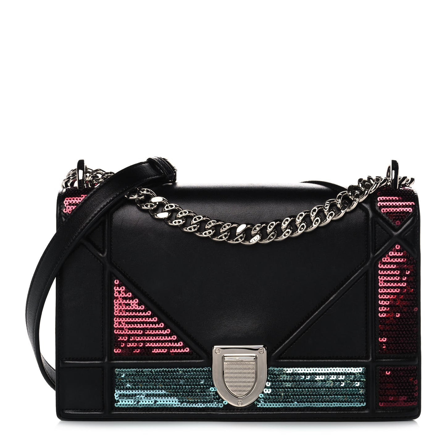 Lambskin Sequin Medium Diorama Flap Bag Black