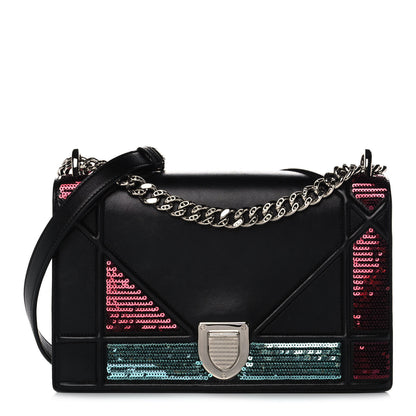 Christian Dior Lambskin Sequin Medium Diorama Flap Bag Black 1 of 12