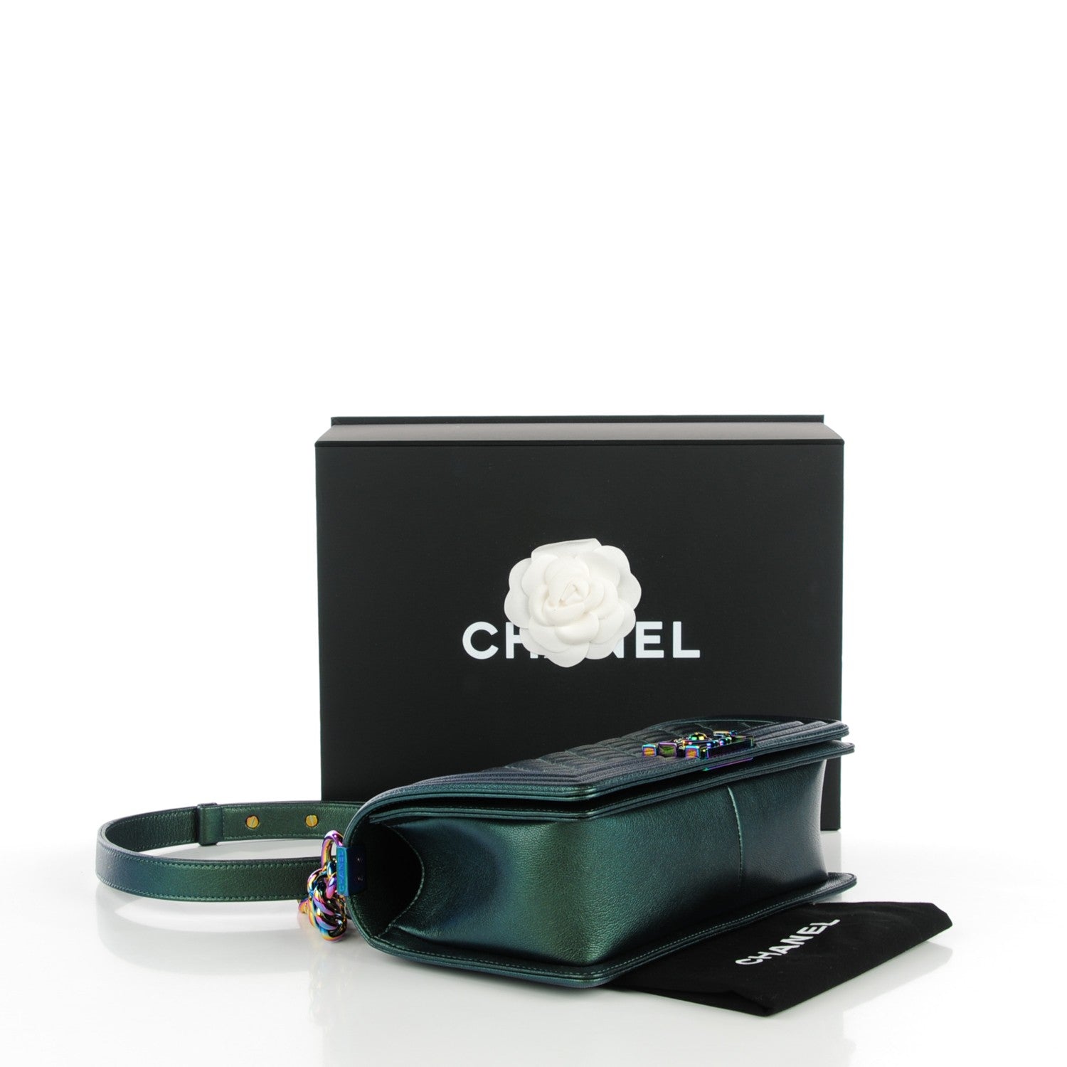 Chanel Iridescent Goatskin Quilted Medium Boy Flap Green 4 of 7