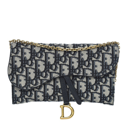 Christian Dior Oblique Saddle Chain Wallet Blue 1 of 11