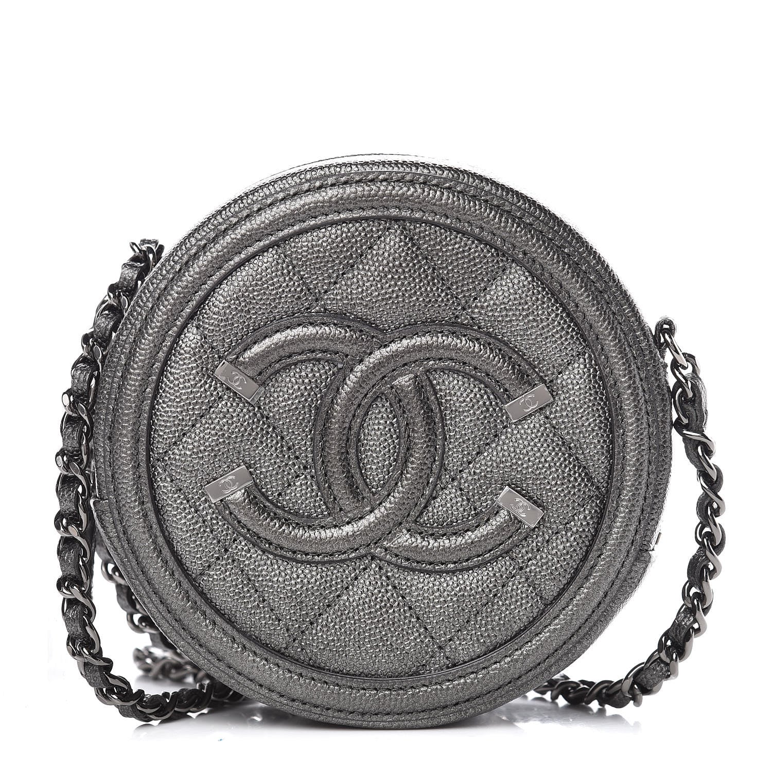Chanel Metallic Caviar Quilted Round Filigree Crossbody Dark Silver 1 of 8