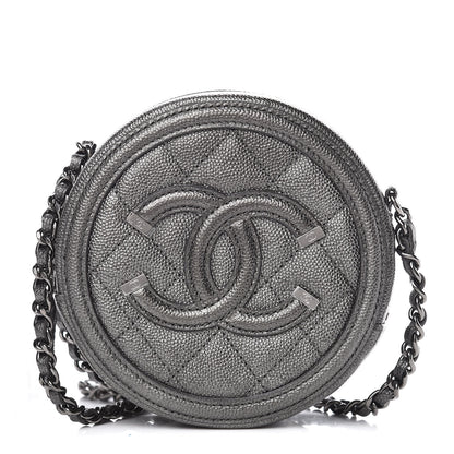 Chanel Metallic Caviar Quilted Round Filigree Crossbody Dark Silver 1 of 8