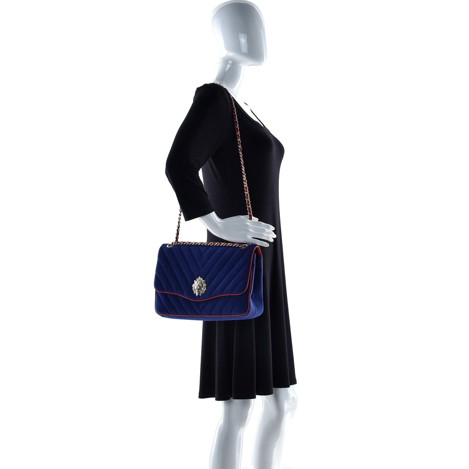 Chanel Jersey Chevron Leo Lion Jumbo Flap Blue 4 of 15