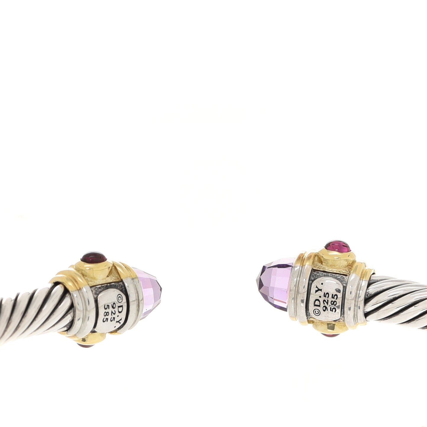 Sterling Silver 14K Yellow Gold Amethyst Tourmaline Rhodolite 5mm Cable Renaissance Bracelet