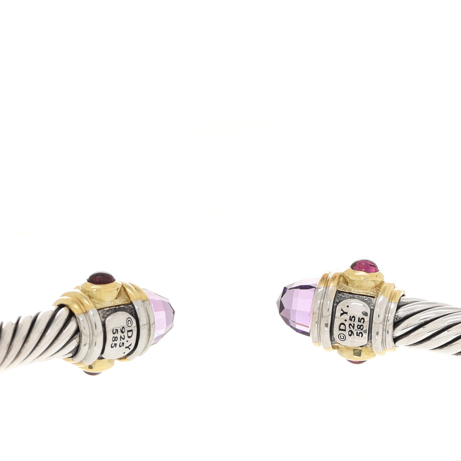 David Yurman Sterling Silver 14K Yellow Gold Amethyst Tourmaline Rhodolite 5mm Cable Renaissance Bracelet 4 of 4