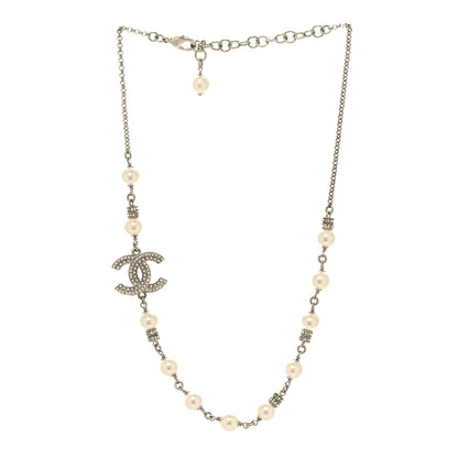 Chanel Pearl Crystal CC Necklace Silver 3 of 6