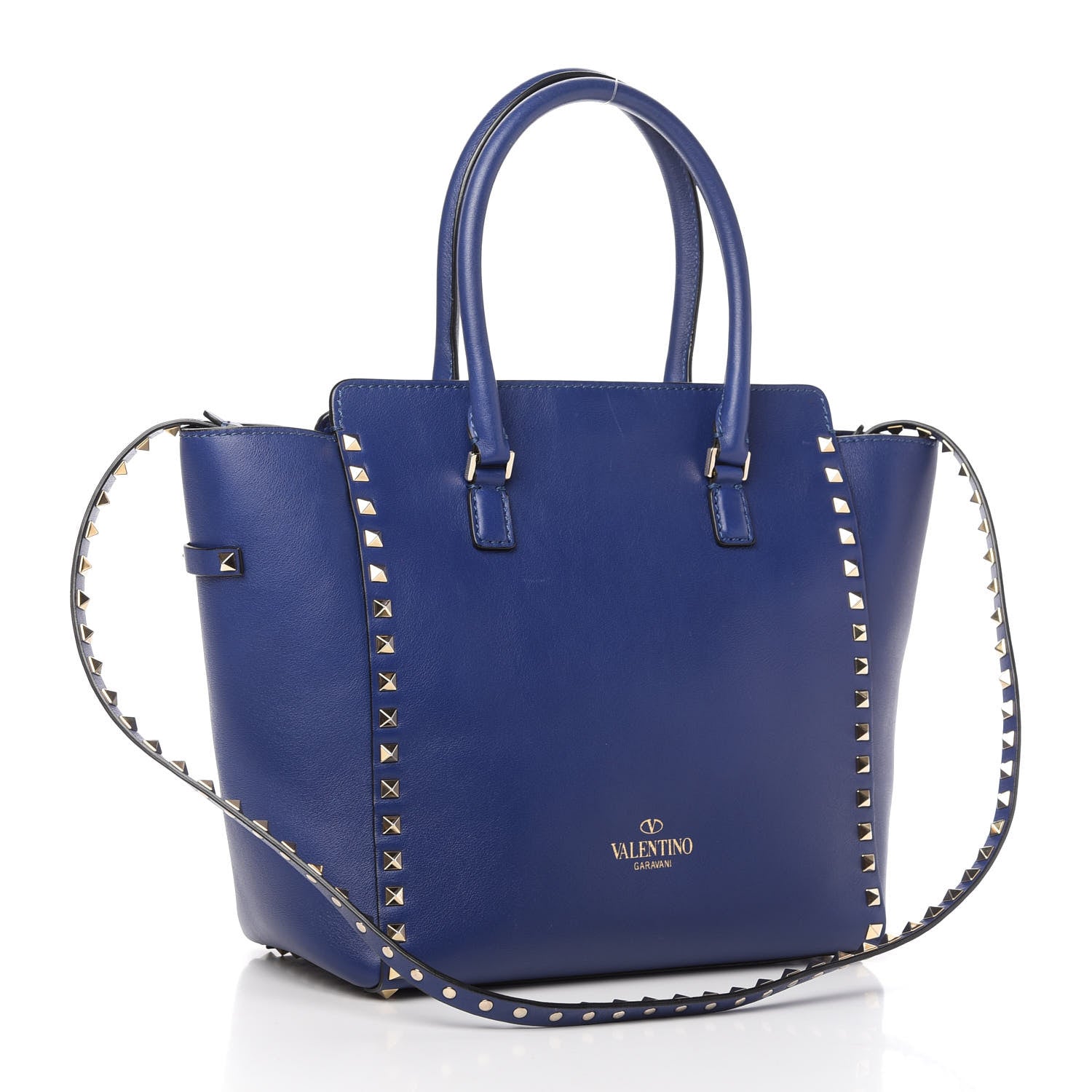 Valentino Garavani Vitello Rockstud Double Handle Tote Blu Delft 3 of 11