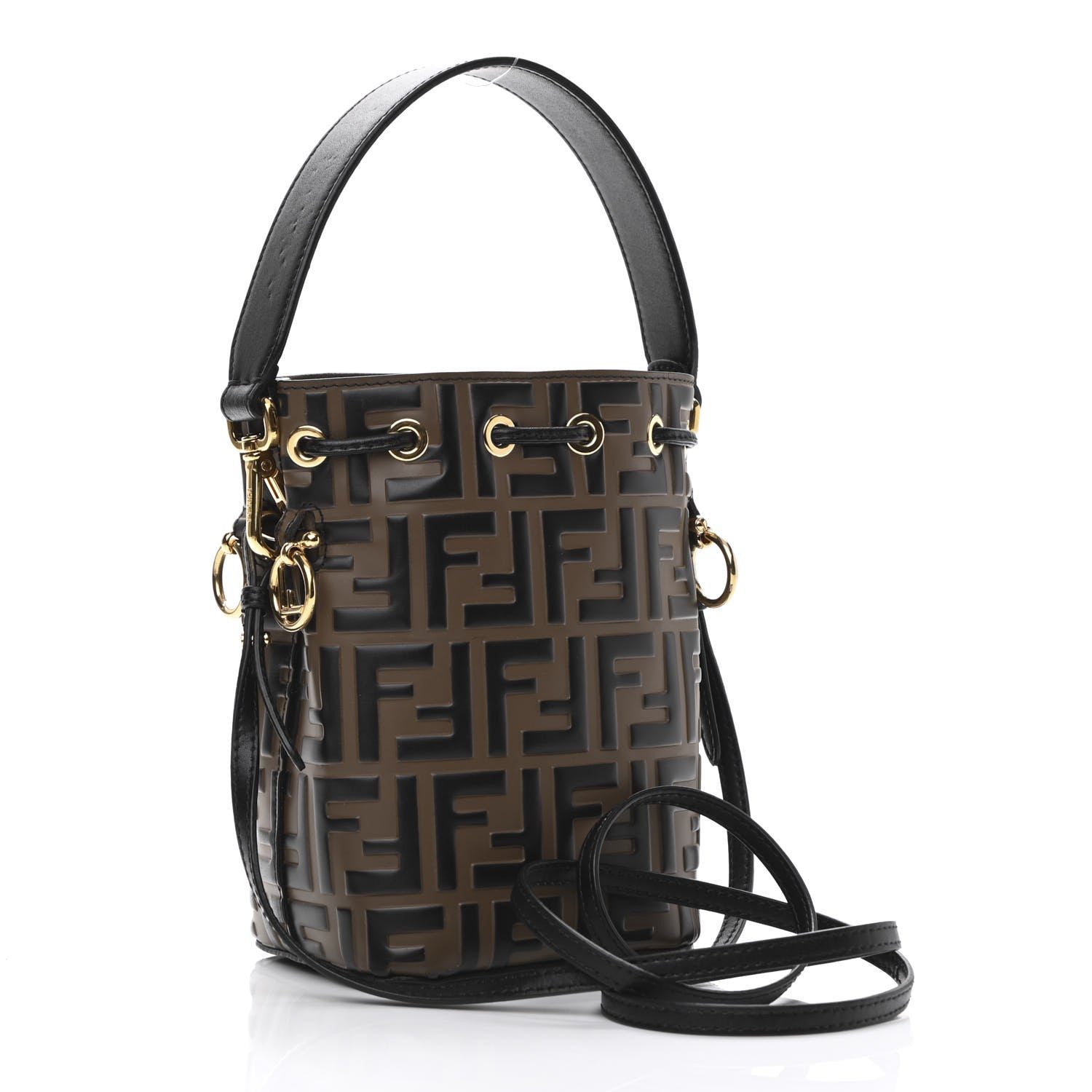 Fendi Vitello Liberty F is Fendi Bi-Color FF 1974 Embossed Mini Mon Tresor Bucket Bag Maya Black 3 of 13