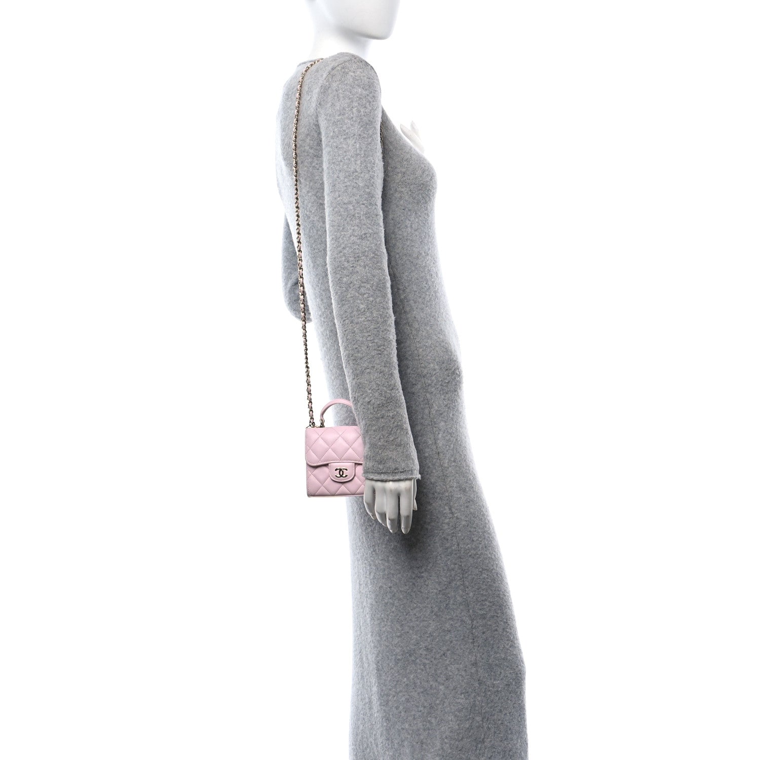 Chanel Lambskin Quilted Top Handle Clutch With Chain Light Pink 2 of 12