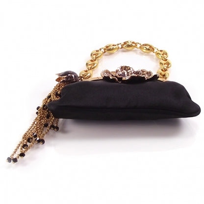 Gucci Silk Flower Charm Bamboo Pochette Black 4 of 9