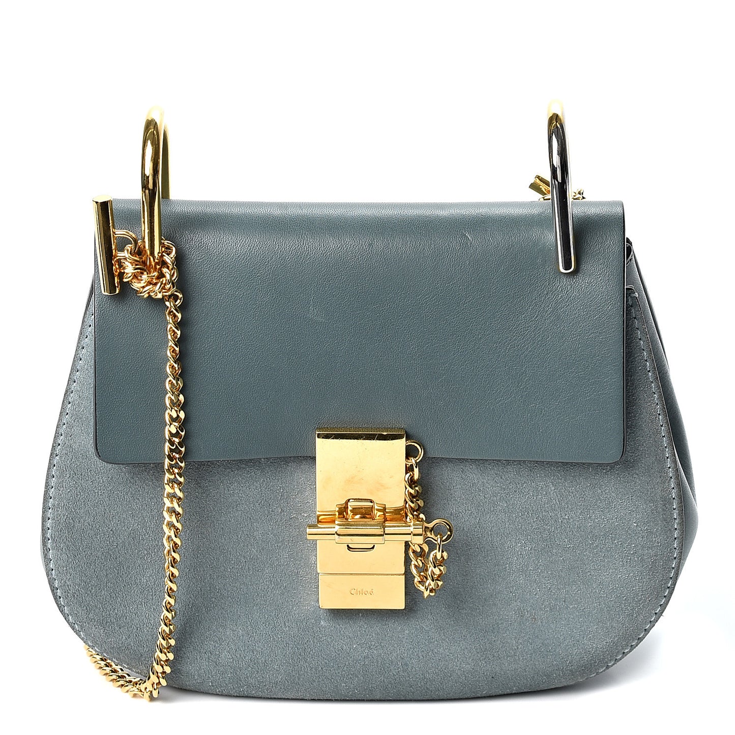 Suede Smooth Calfskin Mini Drew Shoulder Bag Cloudy Blue