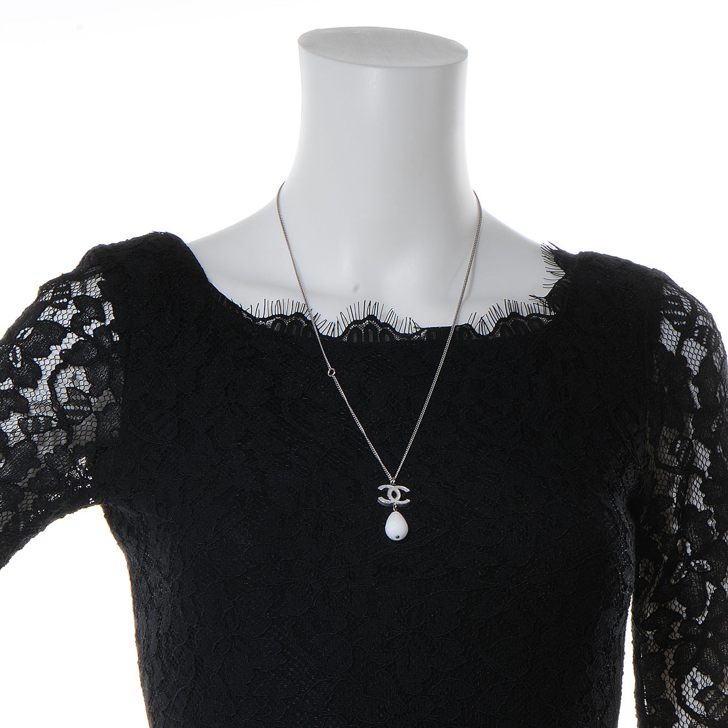 Glitter Enamel CC Pendant Necklace Silver