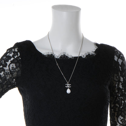 Chanel Glitter Enamel CC Pendant Necklace Silver 2 of 4