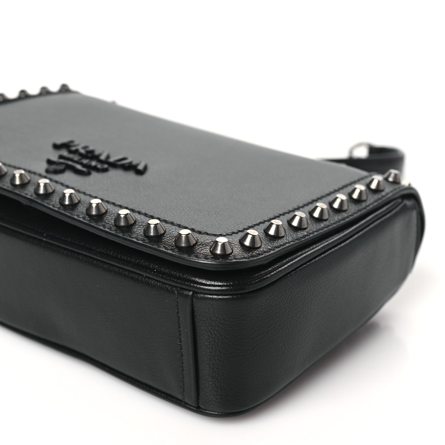 Glace Calfskin Studded Crossbody Black
