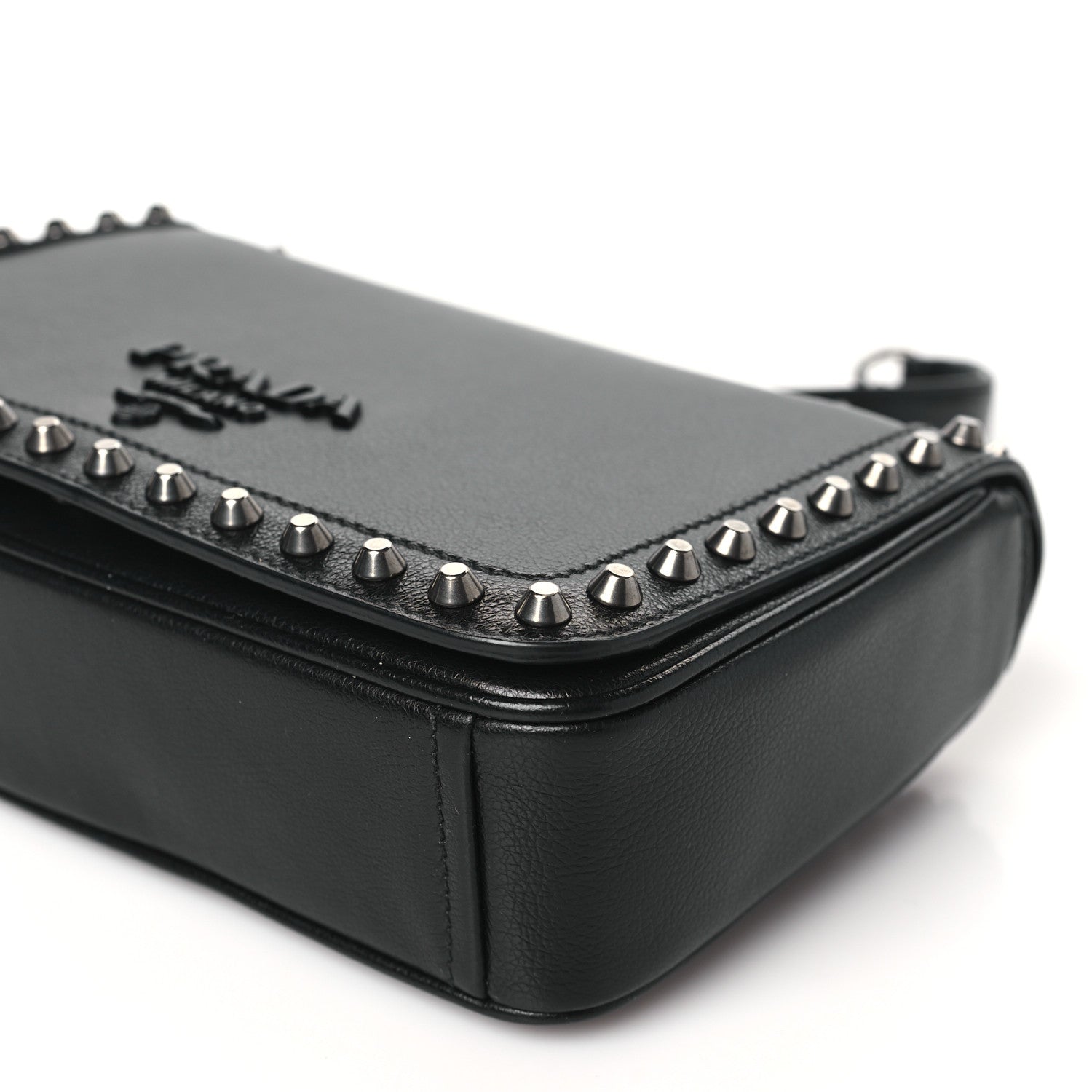 Prada Glace Calfskin Studded Crossbody Black 9 of 9