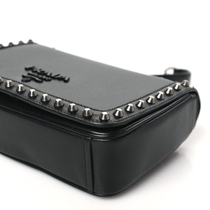 Prada Glace Calfskin Studded Crossbody Black 9 of 9
