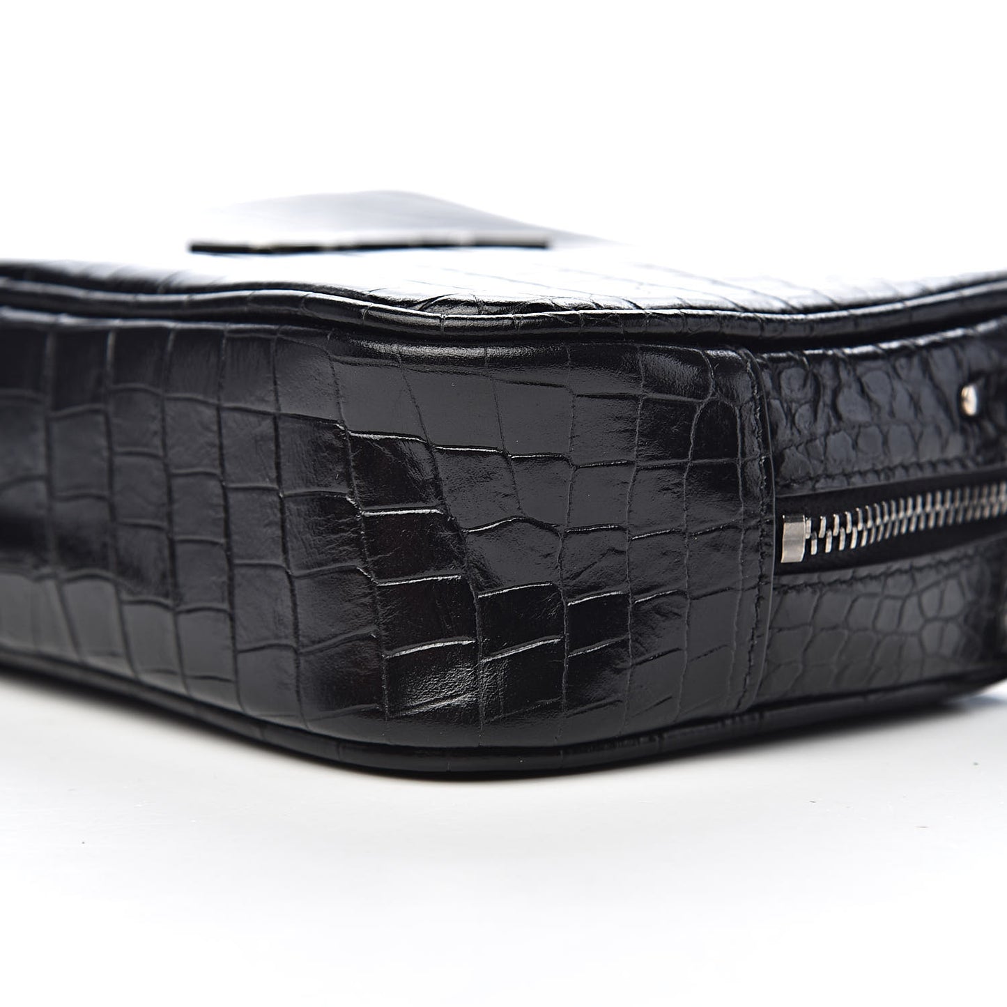 Calfskin Crocodile Embossed Monogram Mini Lou Camera Bag Black