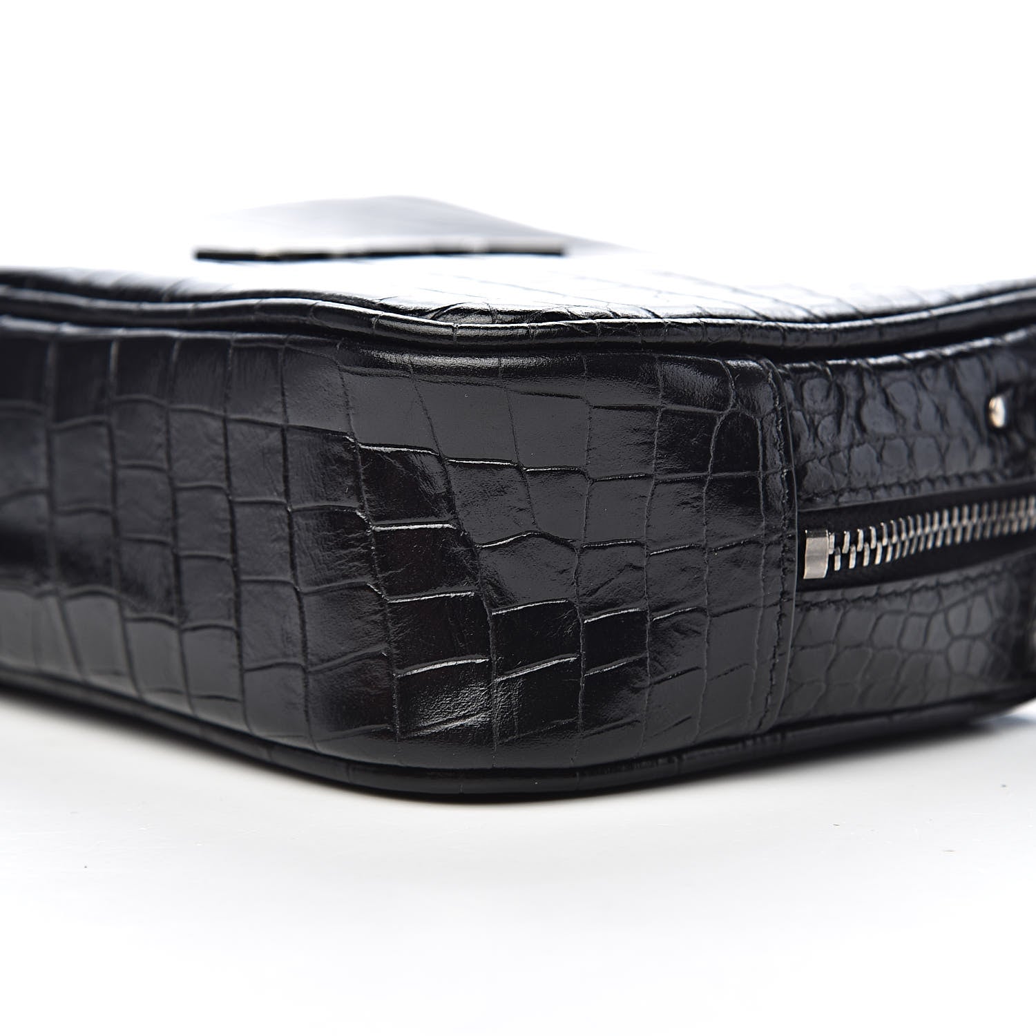 Saint Laurent Calfskin Crocodile Embossed Monogram Mini Lou Camera Bag Black 9 of 10