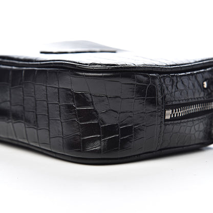 Saint Laurent Calfskin Crocodile Embossed Monogram Mini Lou Camera Bag Black 9 of 10