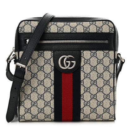 Gucci GG Supreme Monogram Textured Dollar Calfskin Web Small Ophidia Messenger Bag Beige Blue 1 of 11