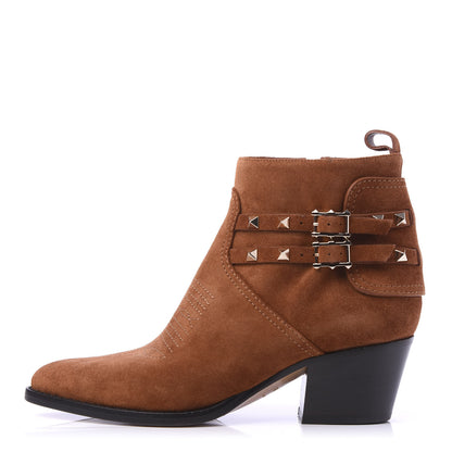 Valentino Garavani Suede Rockstud Double Buckle 50mm Cowboy Ankle Boots 38 Selleria 1 of 8