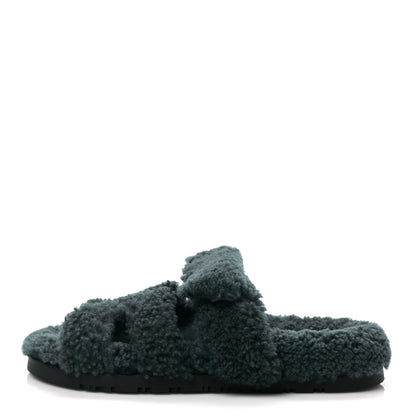 Hermes Woolskin Womens Chypre Sandals 36.5 Vert Anglais 1 of 8