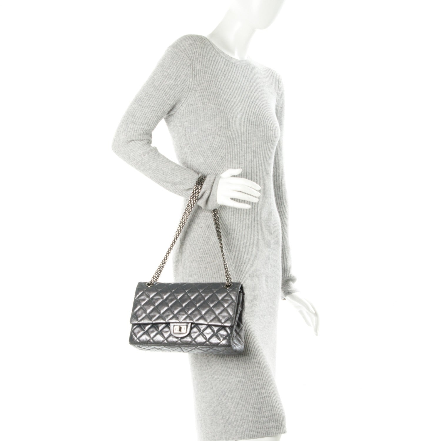 Chanel Metallic Aged Calfskin Quilted 2.55 Reissue 226 Flap Dark Silver 2 of 9