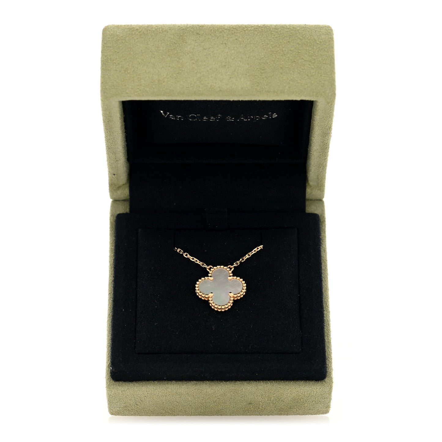 18K Yellow Gold Mother of Pearl Vintage Alhambra Pendant Necklace