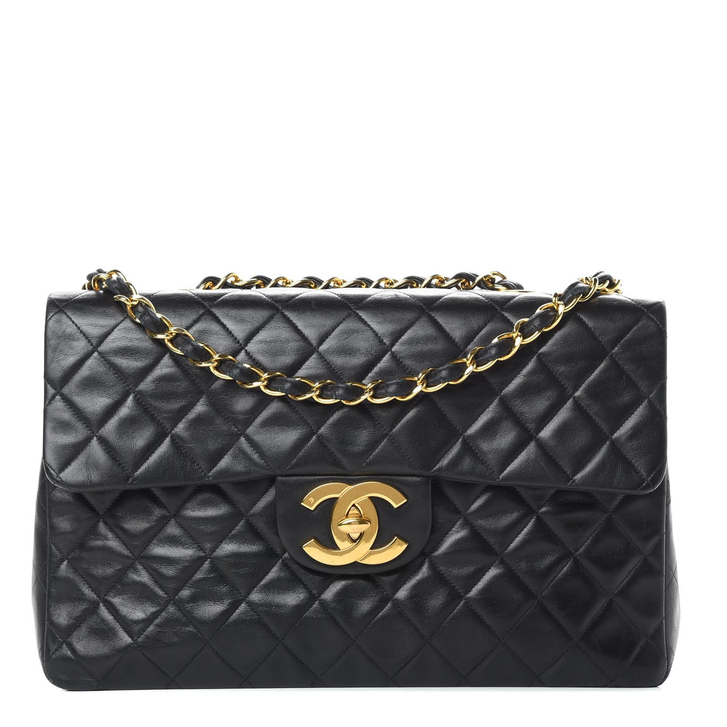 Lambskin Quilted XL Jumbo Single Flap Black