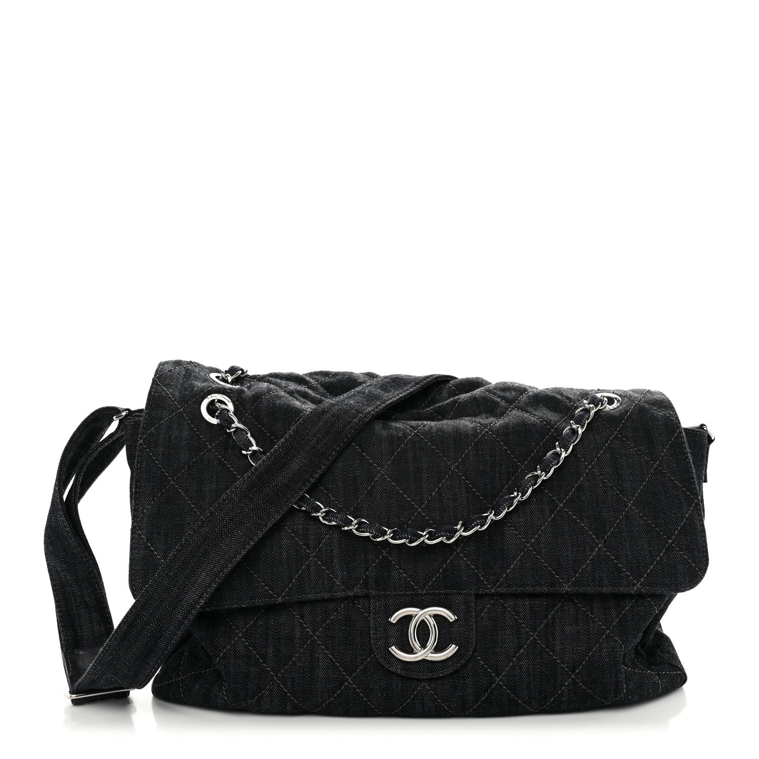 Chanel Denim Quilted Stretch Spirit Messenger Bag Dark Blue 1 of 12