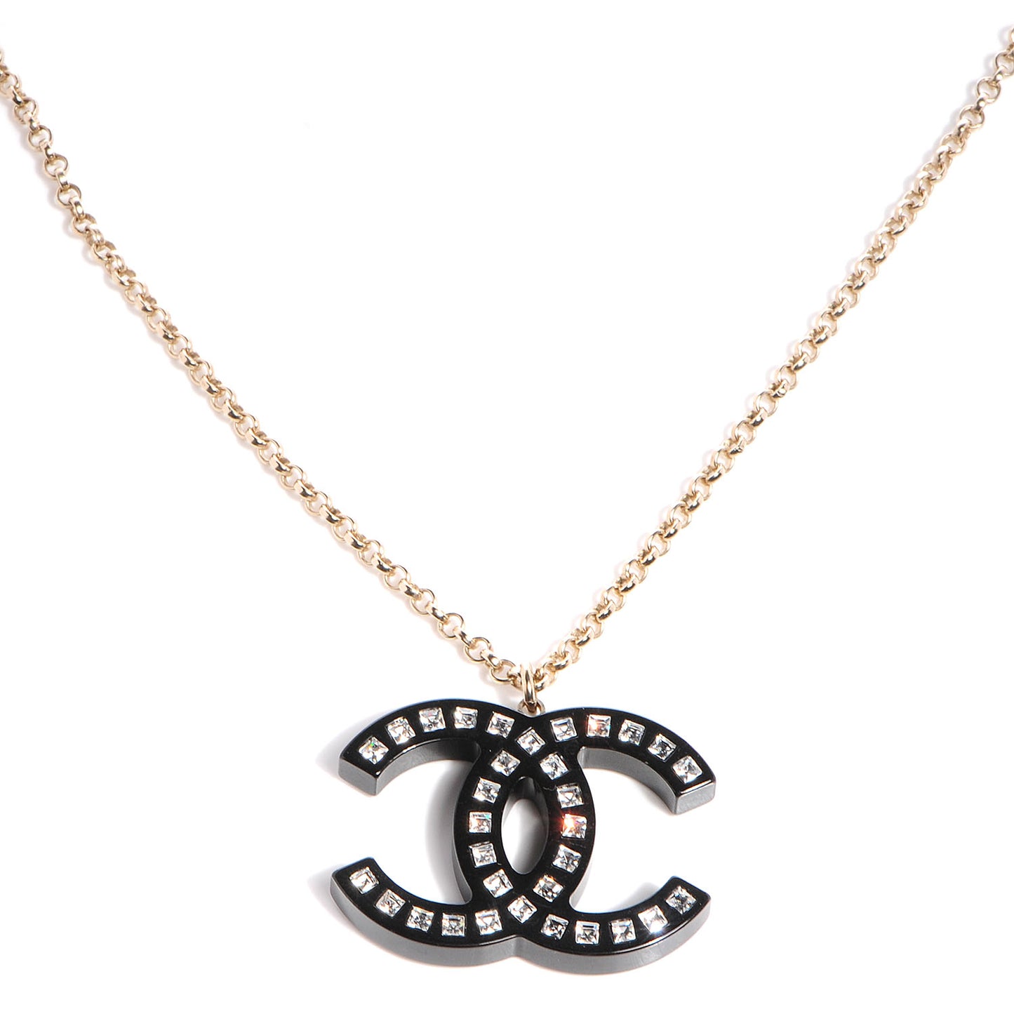 Resin Baguette Crystal CC Necklace Black