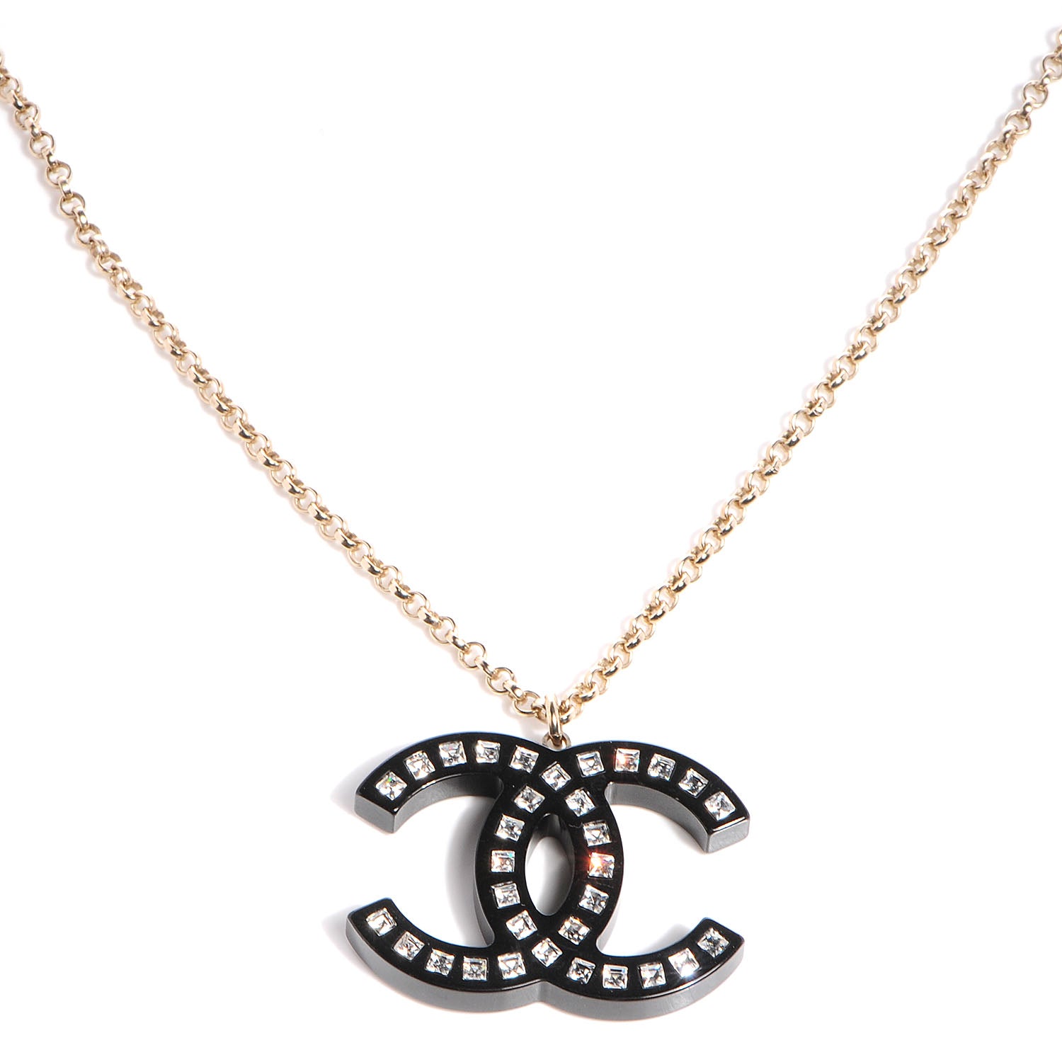 Chanel Resin Baguette Crystal CC Necklace Black 1 of 6