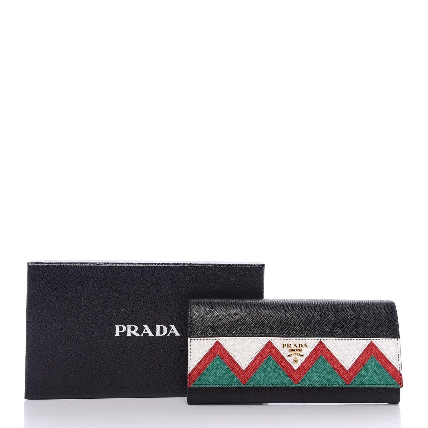Saffiano Greche Flap Continental Wallet Black Rosso