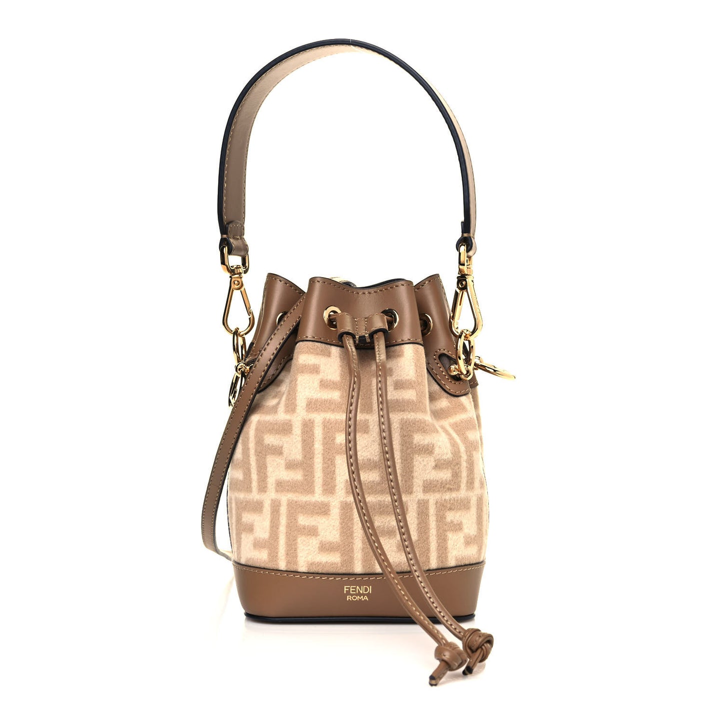 Wool Vitello King FF 1974 Mini Mon Tresor Bucket Bag Beige Cammello Sand