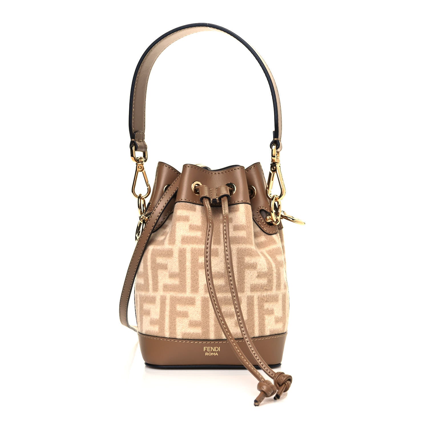 Fendi Wool Vitello King FF 1974 Mini Mon Tresor Bucket Bag Beige Cammello Sand 1 of 11