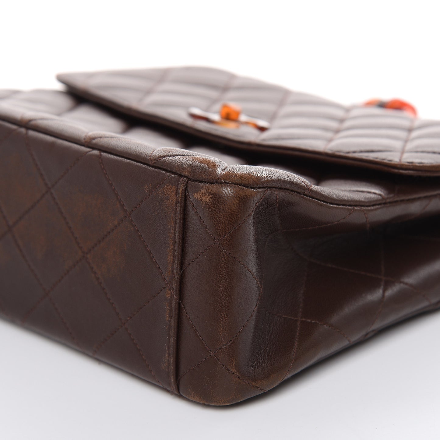 Lambskin Tortoise Square Chain Flap Brown