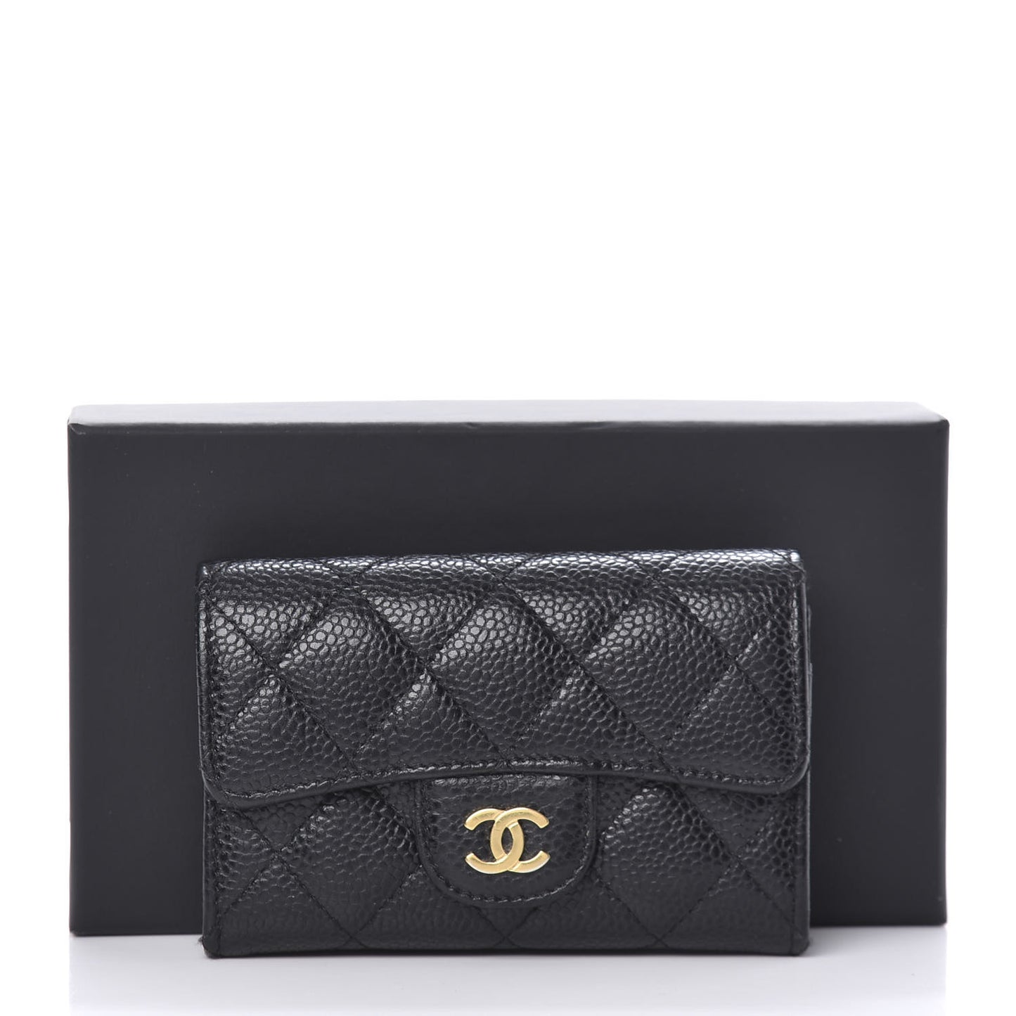 Caviar Quilted Flap Card Holder Black