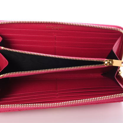 Saint Laurent Grain De Poudre Matelasse Chevron Monogram Zip Around Wallet Fuchsia 5 of 8
