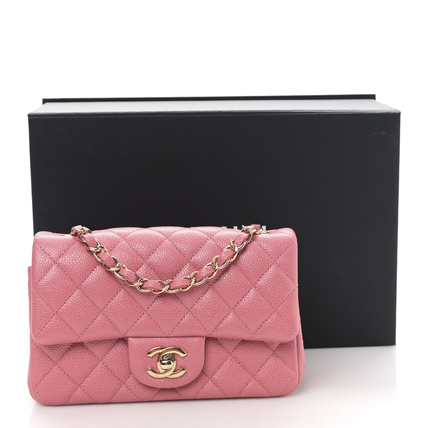 Iridescent Caviar Quilted Mini Rectangular Flap Pink