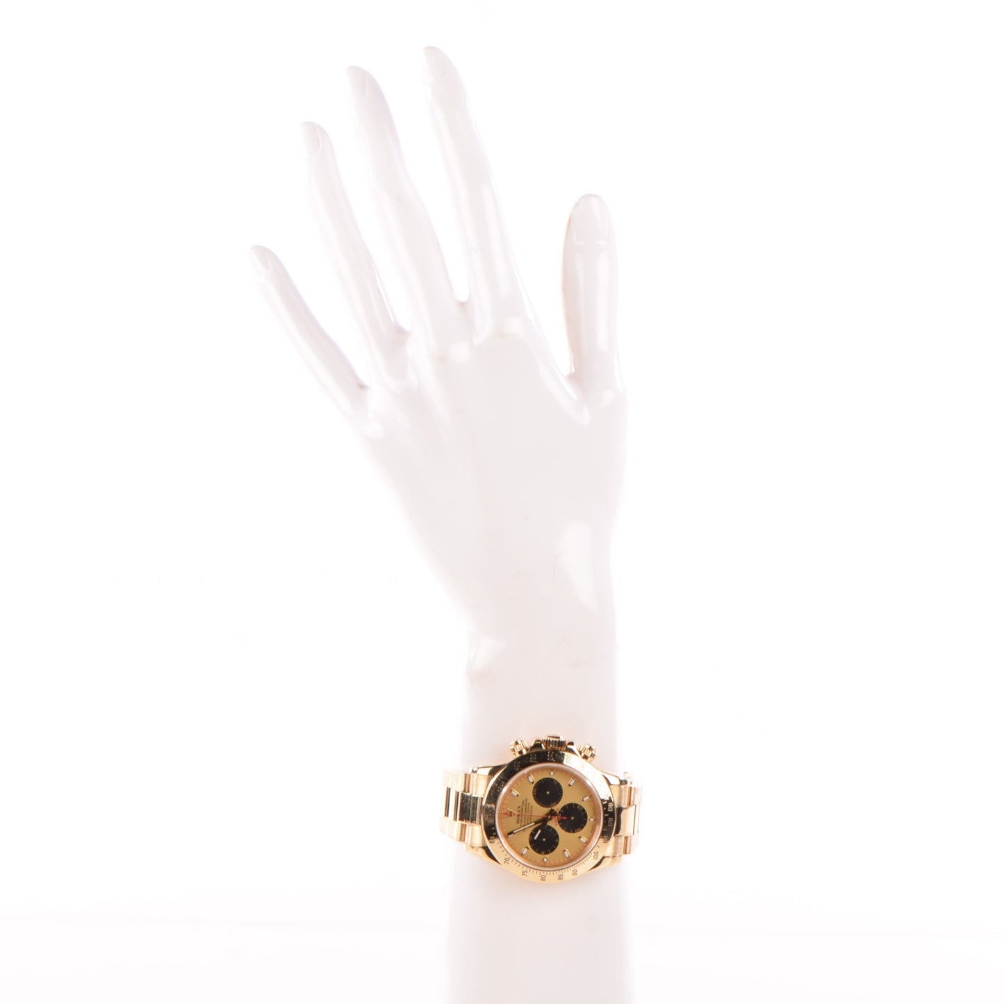 18K Yellow Gold 40mm Oyster Perpetual Cosmograph Daytona Watch Champagne Black 116528