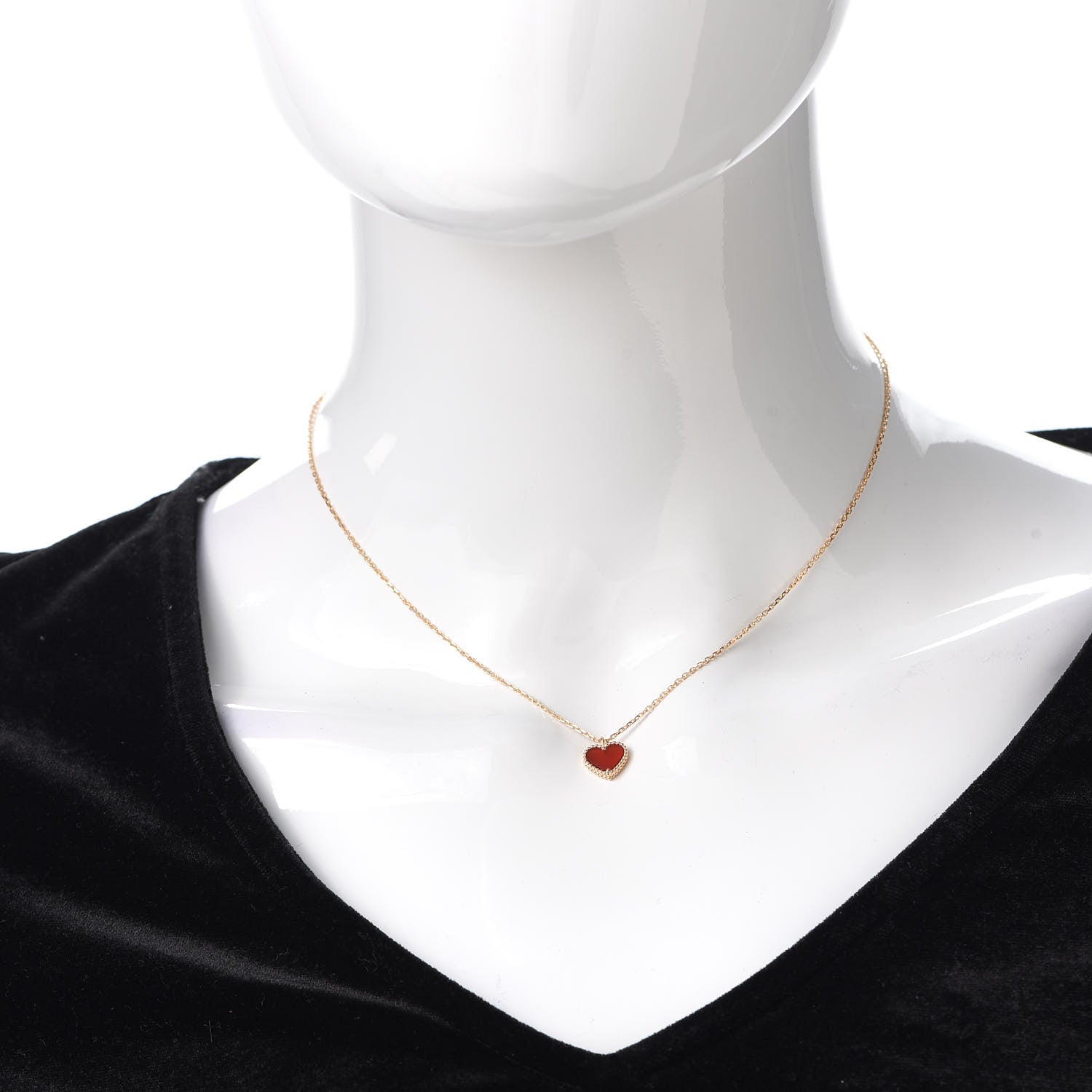Van Cleef & Arpels 18K Rose Gold Carnelian Sweet Alhambra Heart Pendant Necklace 2 of 7
