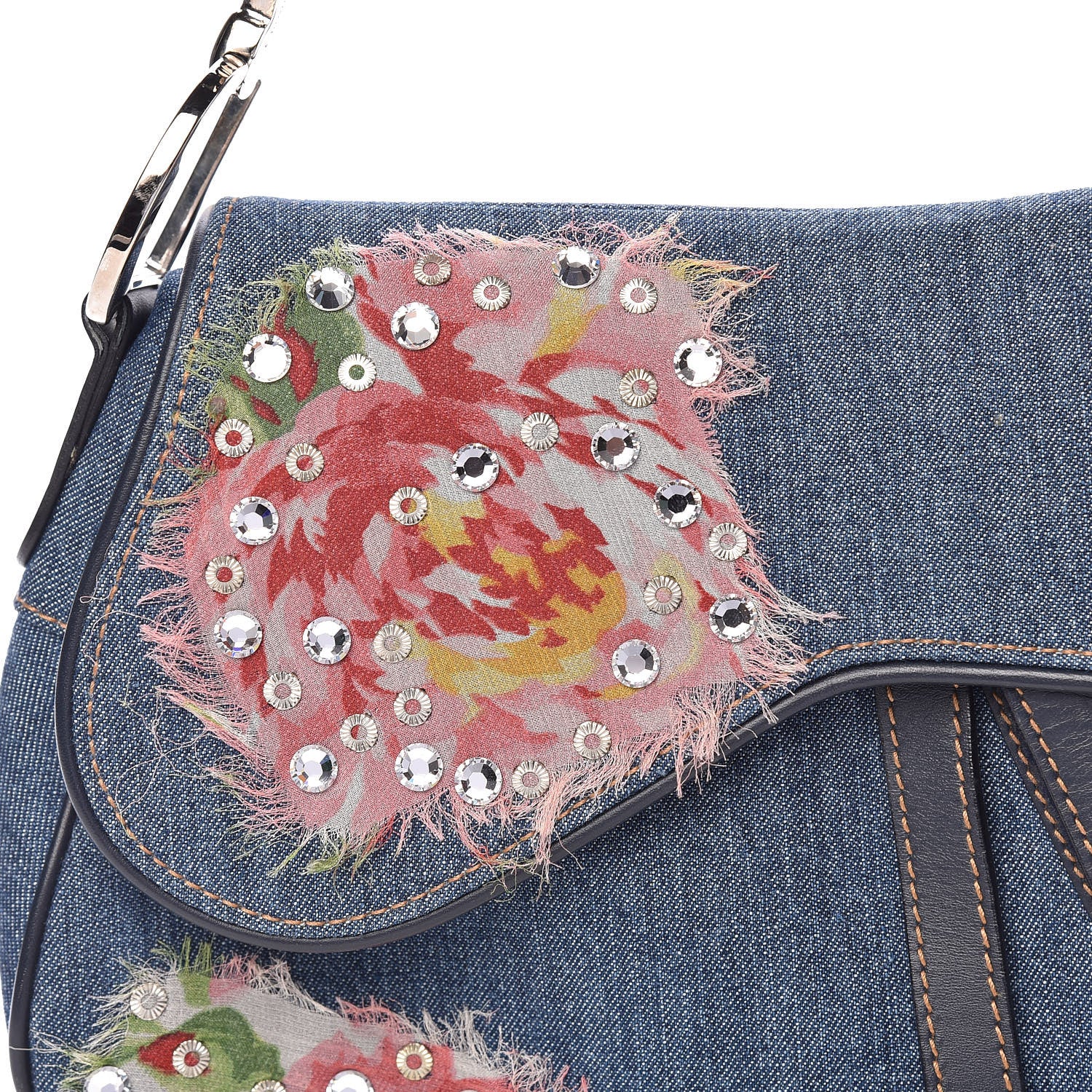 Christian Dior Denim Embroidered Saddle Bag Blue Multi 11 of 12