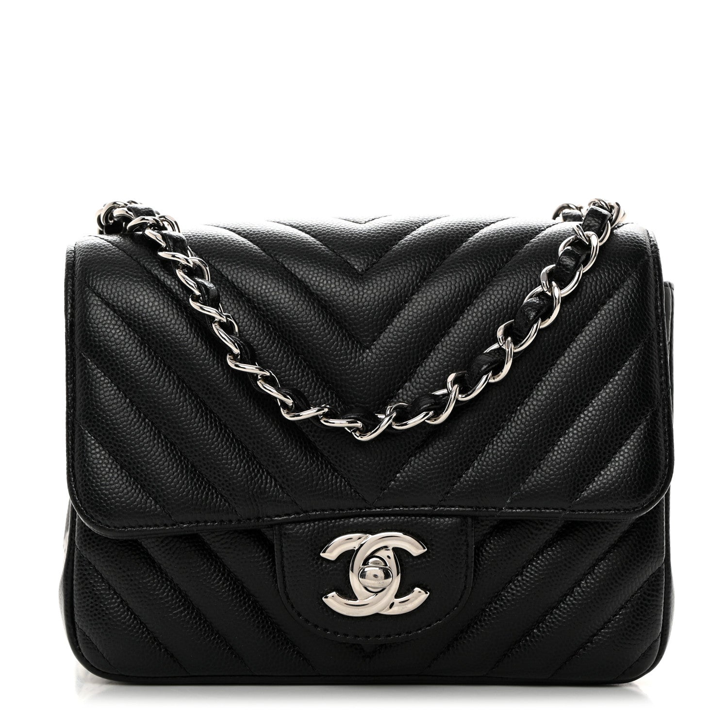 Chanel Caviar Chevron Quilted Mini Square Flap Black 1 of 10