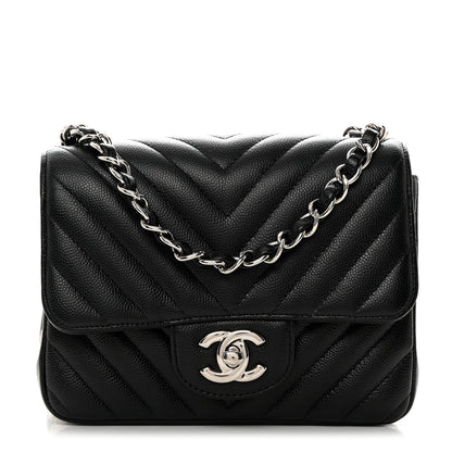 Chanel Caviar Chevron Quilted Mini Square Flap Black 1 of 10
